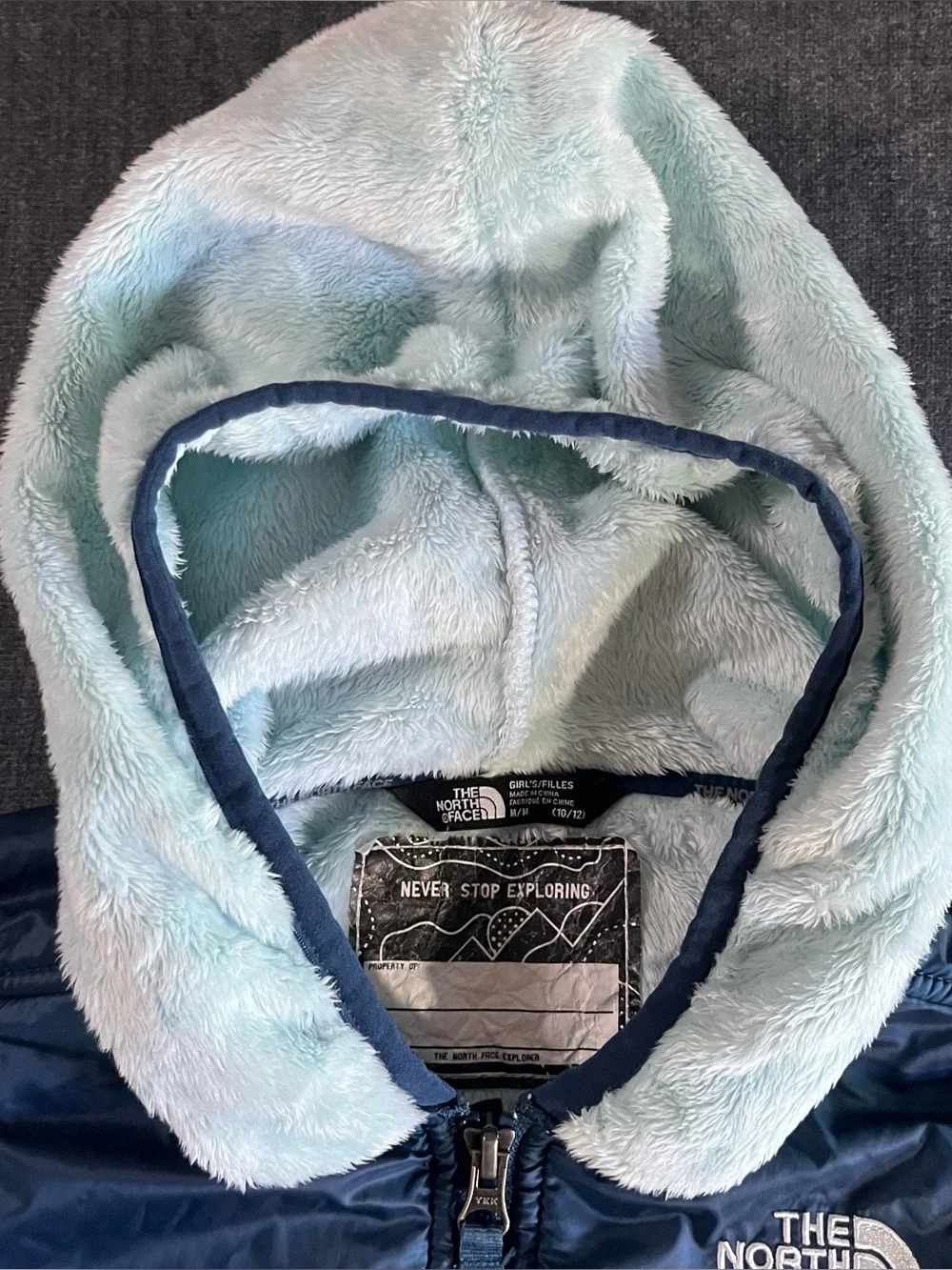 The North Face Fleece Girls Medium 10 Oso Hoodie Jacket Hooded Starlight blue